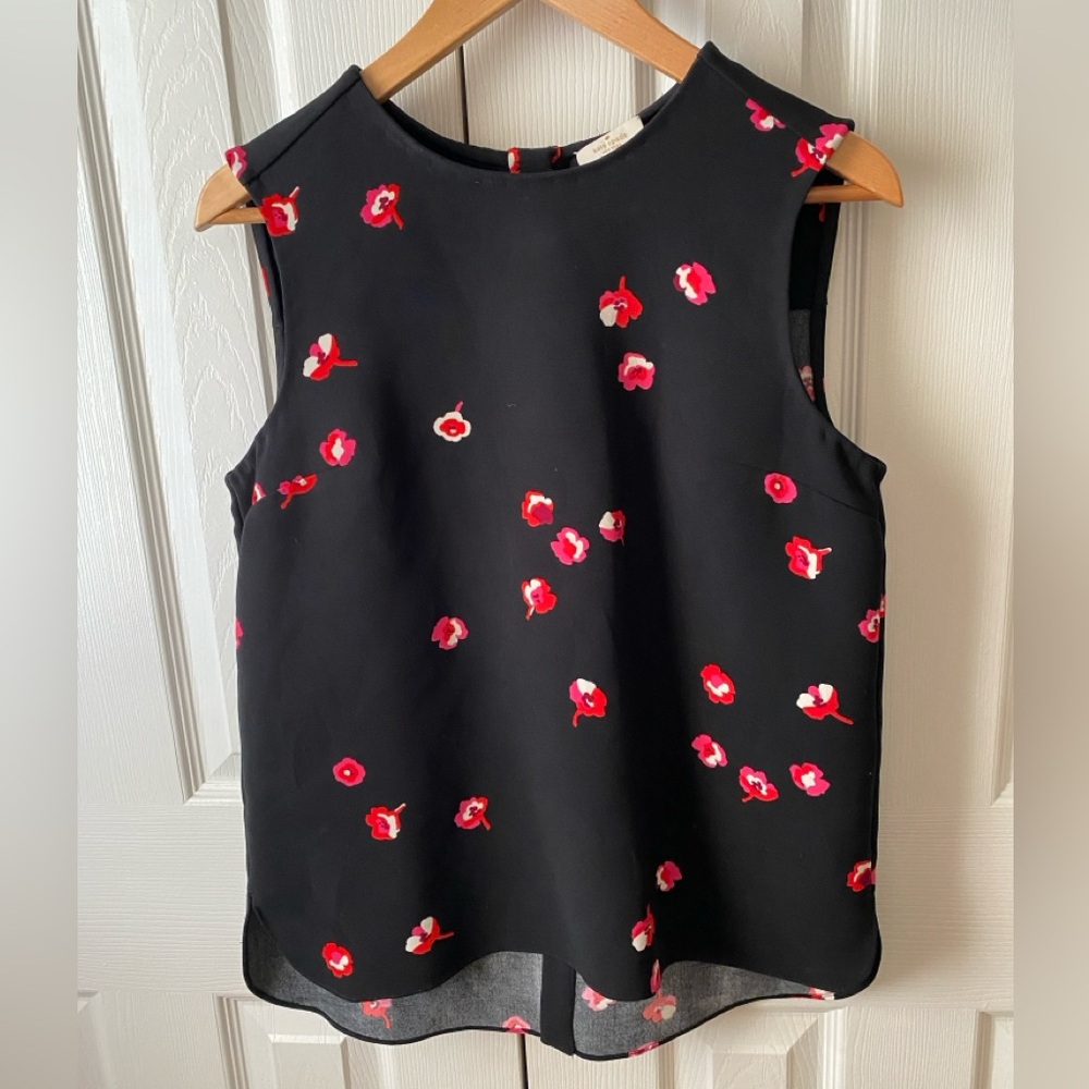 kate spade Black Floral Sleeveless Blouse with Pink & Red Accents